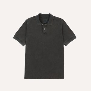 Washed Black Piqué Cotton Polo Shirt