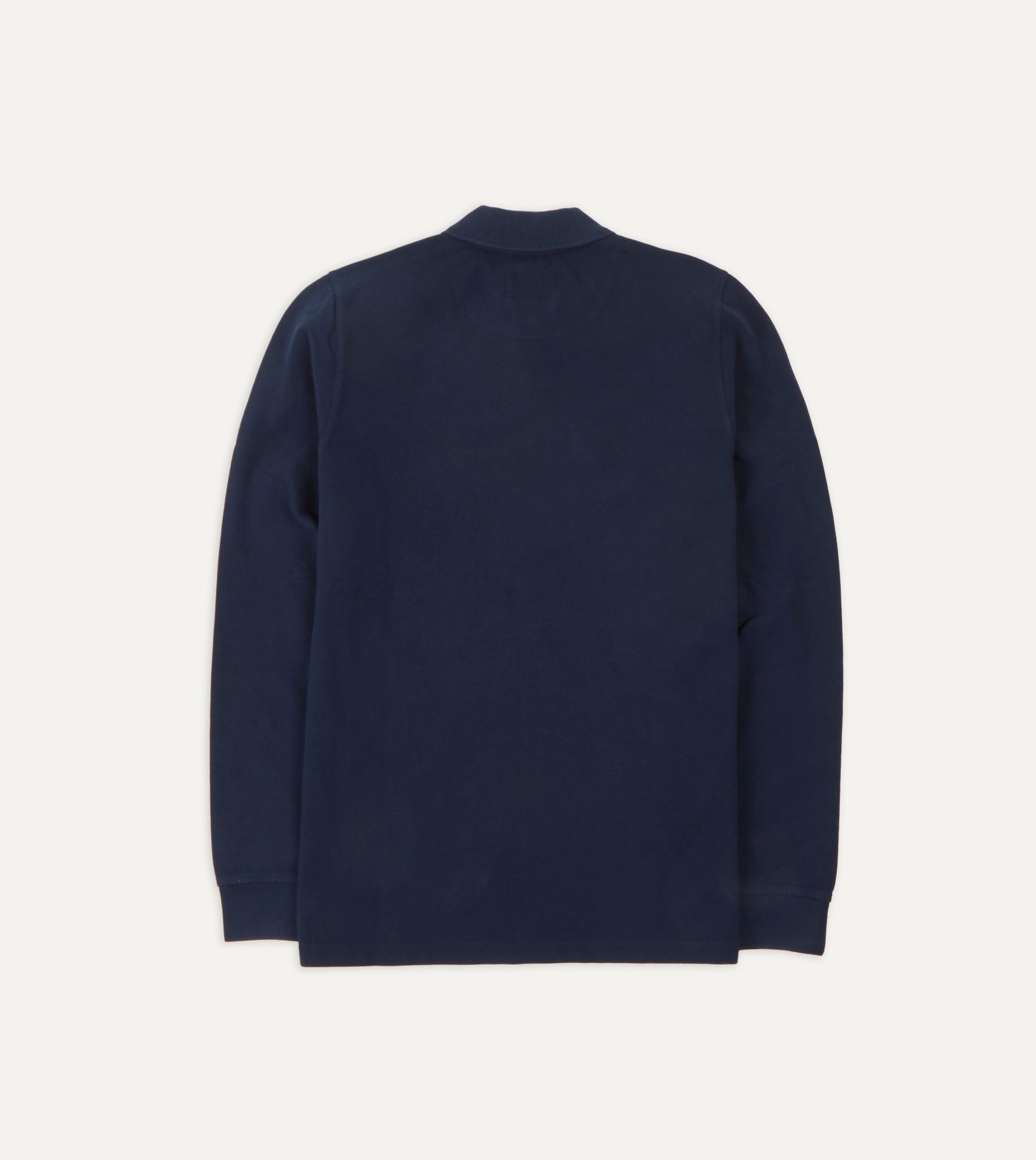 Light Navy Pique Cotton Long-Sleeve Polo Shirt - Image 4