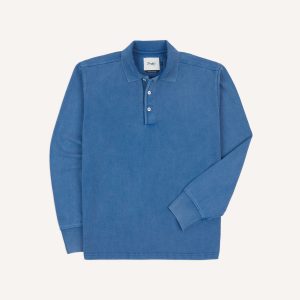 Indigo Cotton Jersey Long-Sleeve Polo Shirt