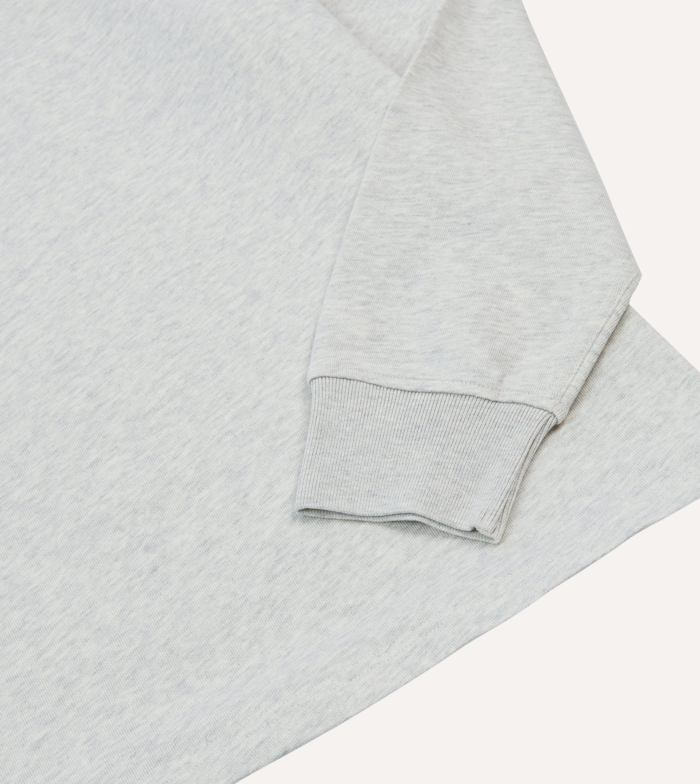 Grey Melange Jersey Cotton Long-Sleeve Polo Shirt - Image 4