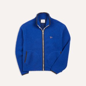 Blue Boucle Wool Zip Fleece Jacket