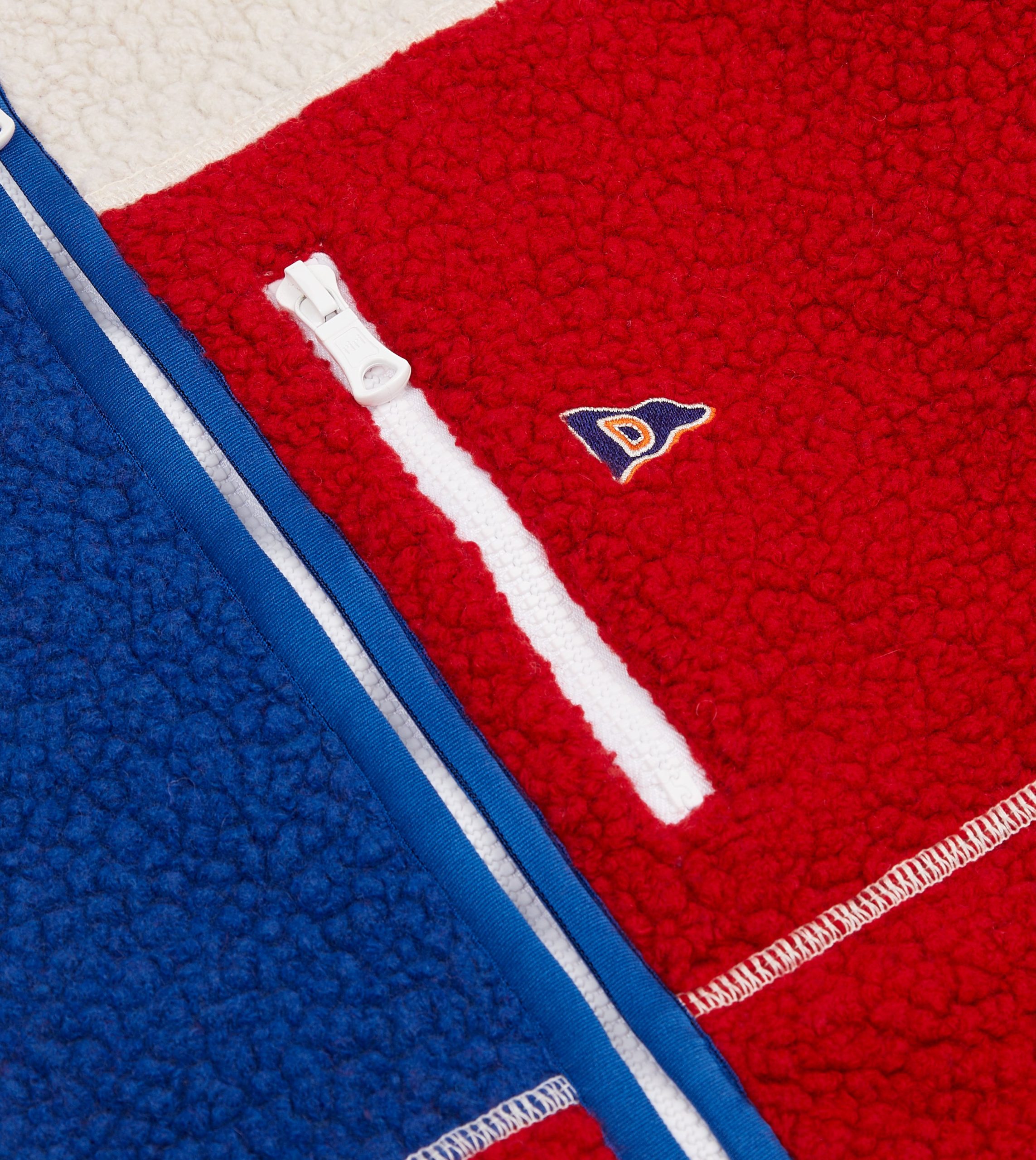 Ecru. Red and Blue Boucle Wool Zip Fleece Jacket - Image 5