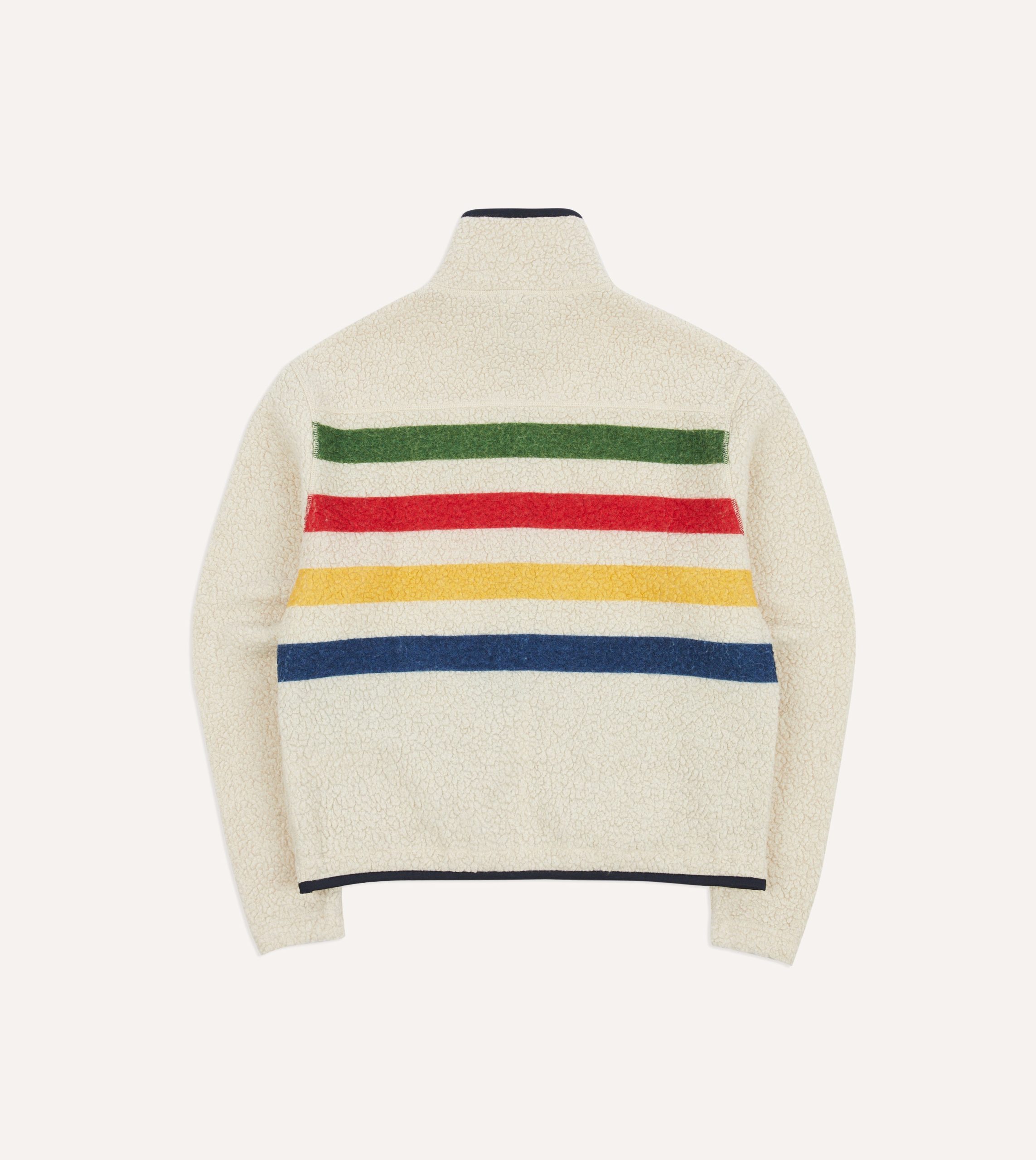 Ecru Stripe Boucle Wool Zip Fleece Jacket - Image 6