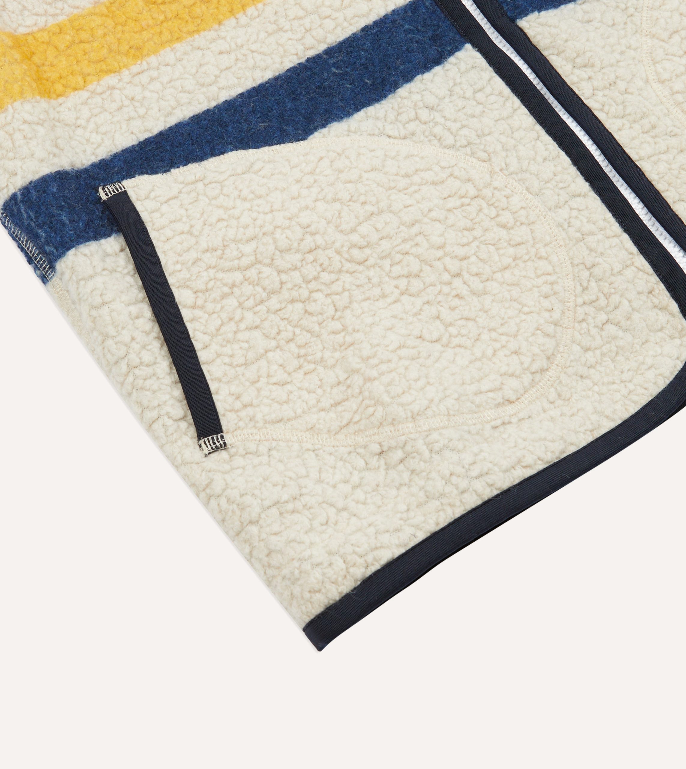 Ecru Stripe Boucle Wool Zip Fleece Vest - Image 4