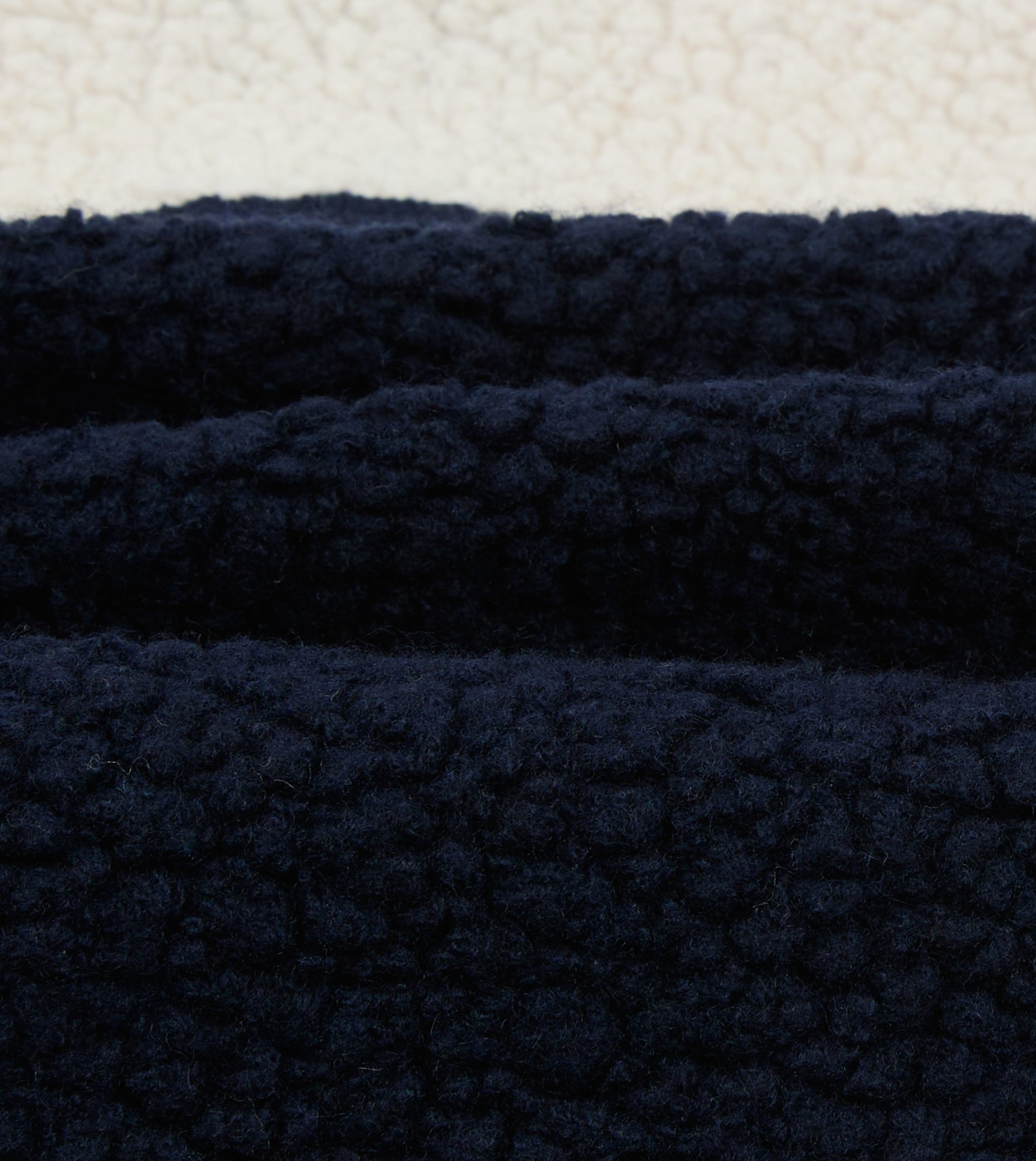 Navy. Ecru and Khaki Boucle Wool Half-Zip Fleece Jacket - Image 2