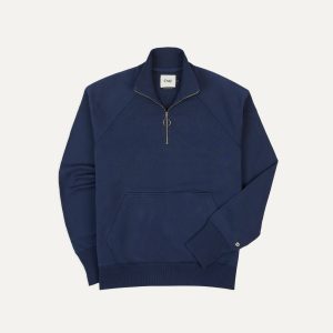 Navy Cotton Quarter Zip Sweatshirt
