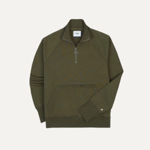 Khaki Green Cotton Quarter Zip Sweatshirt