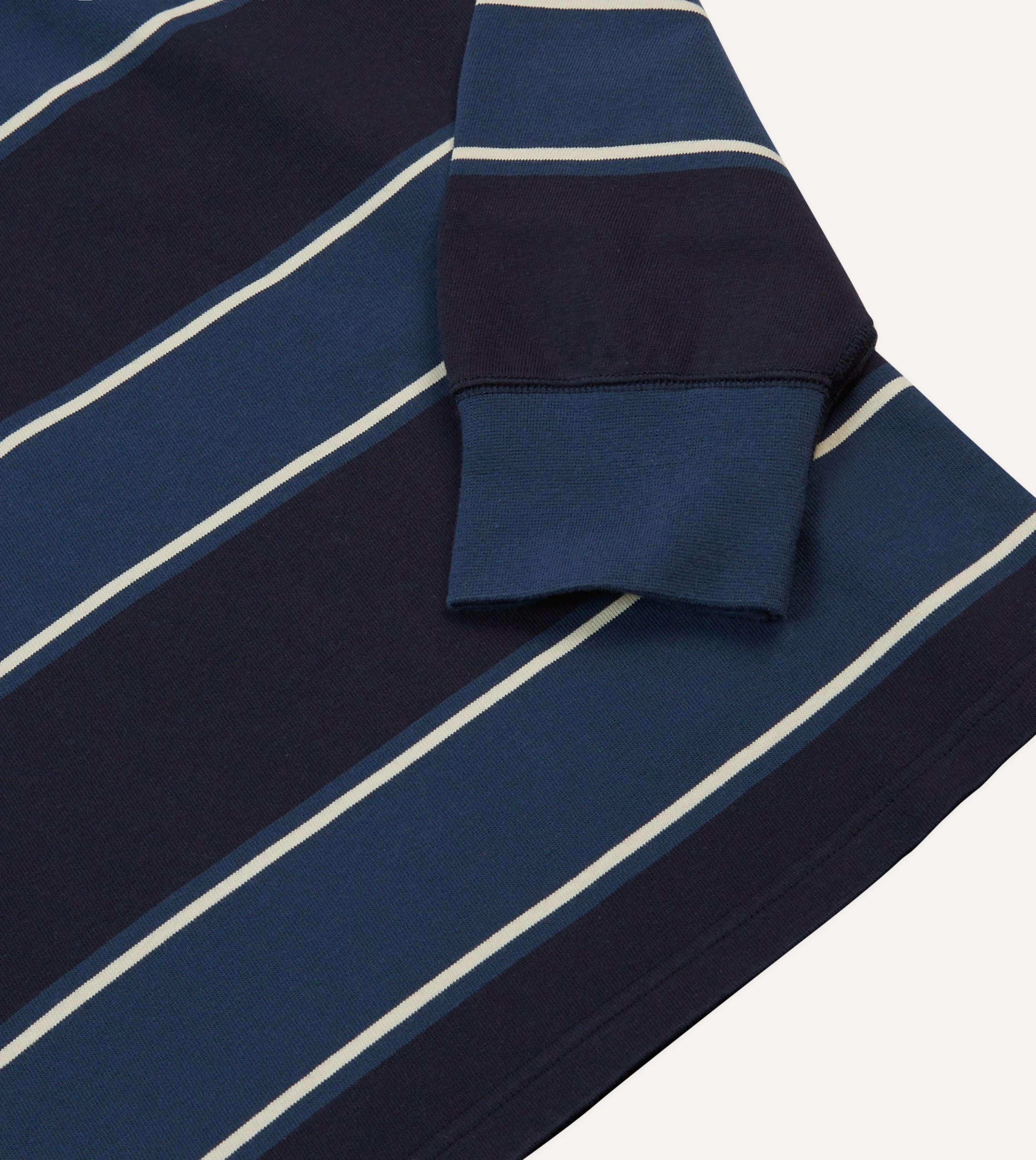Drake's by A. Levine Navy Stripe Cotton Quarter Zip Rugby Shirt - Image 4