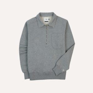 Grey Cotton Quarter Zip Collared Sweatshirt