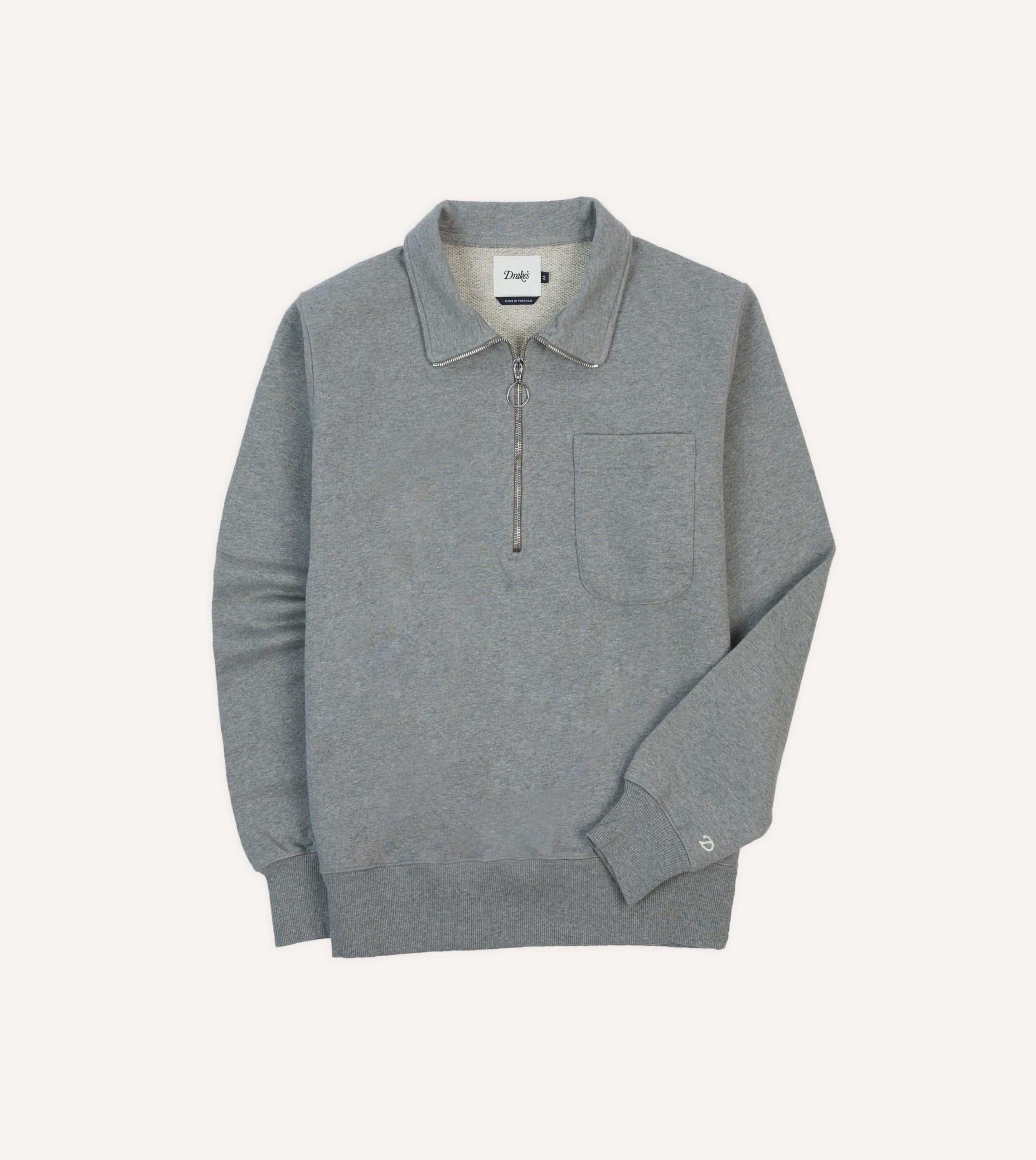 Grey Cotton Quarter Zip Collared Sweatshirt