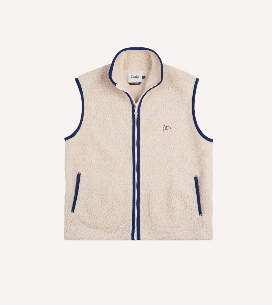 Ecru Boucle Wool Zip Fleece Vest