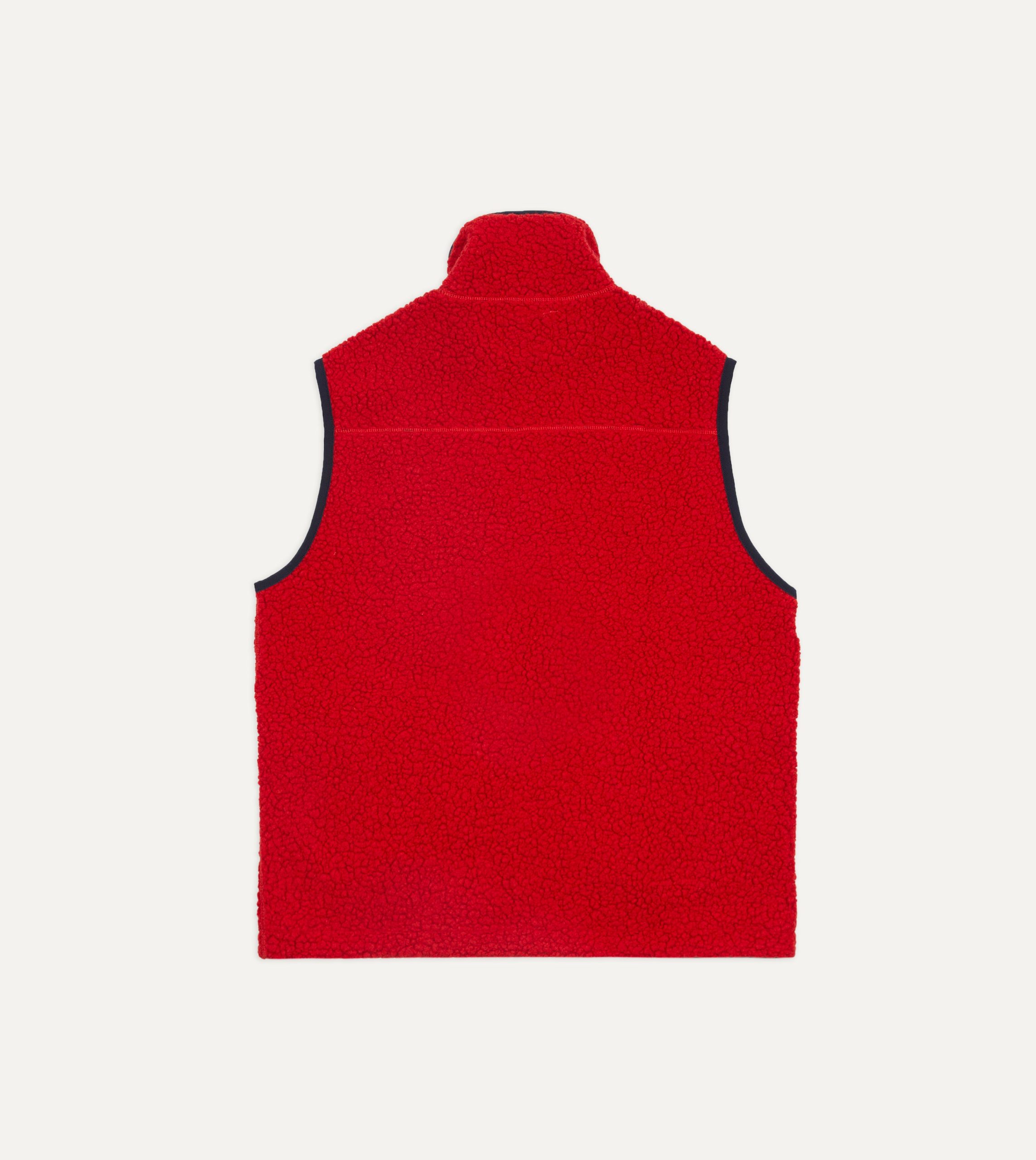 Red Boucle Wool Zip Fleece Vest - Image 6