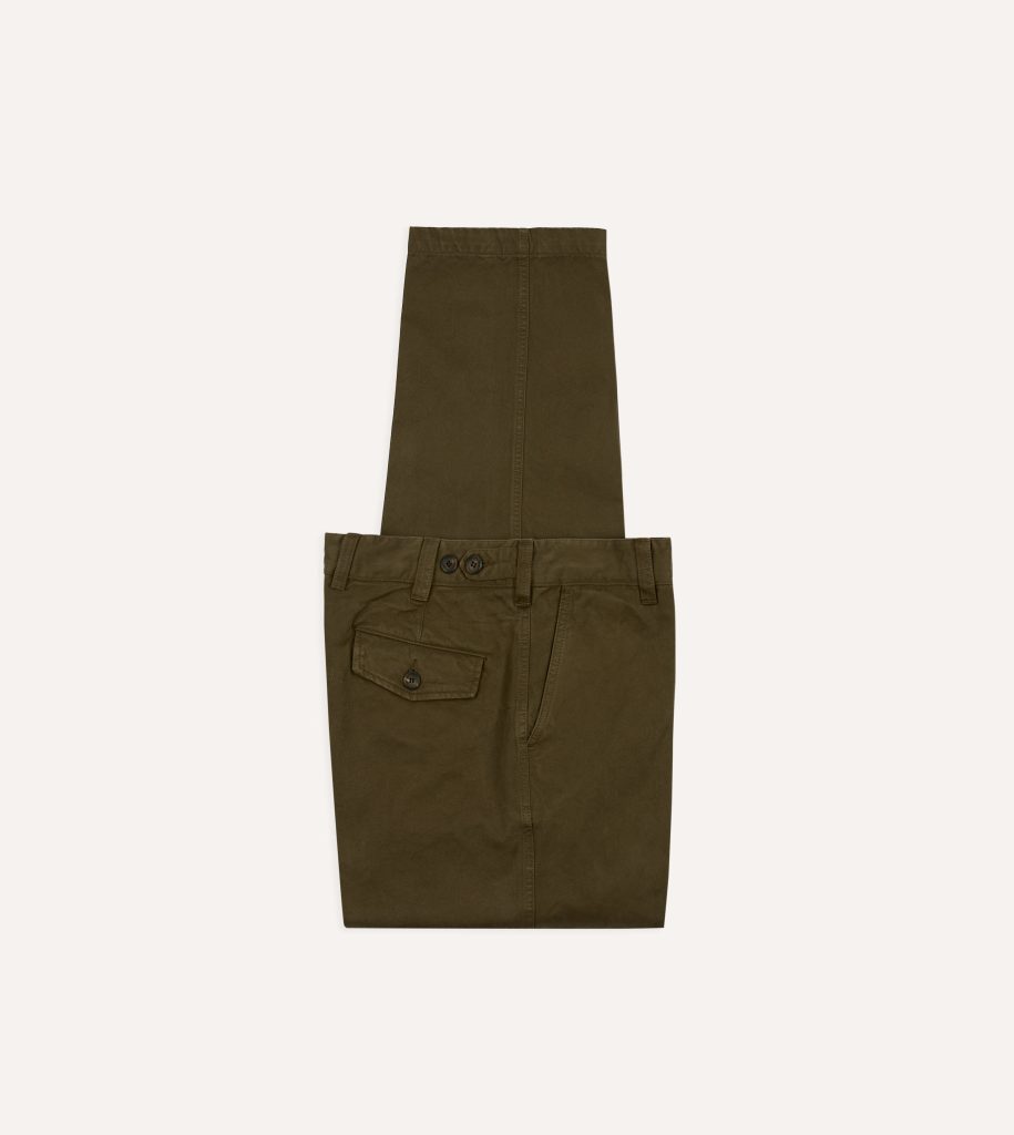 Olive Textured Cotton Flat Front Chino