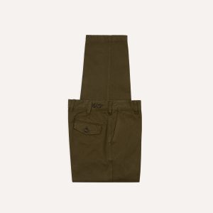 Olive Textured Cotton Flat Front Chino