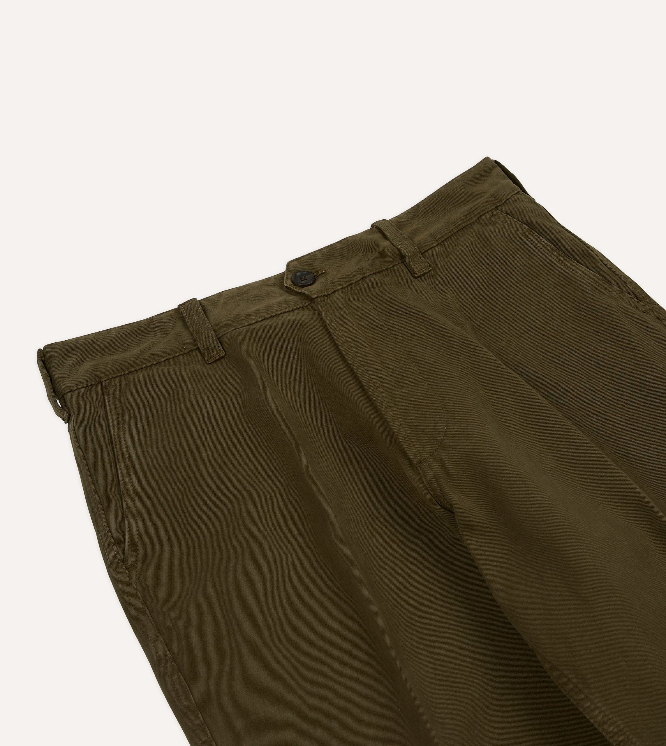 Olive Textured Cotton Flat Front Chino - Image 4