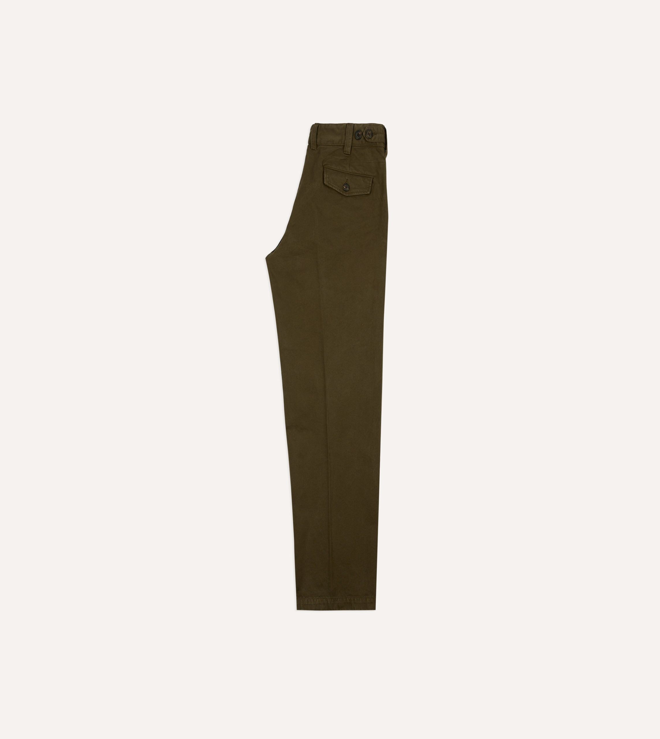 Olive Textured Cotton Flat Front Chino - Image 6