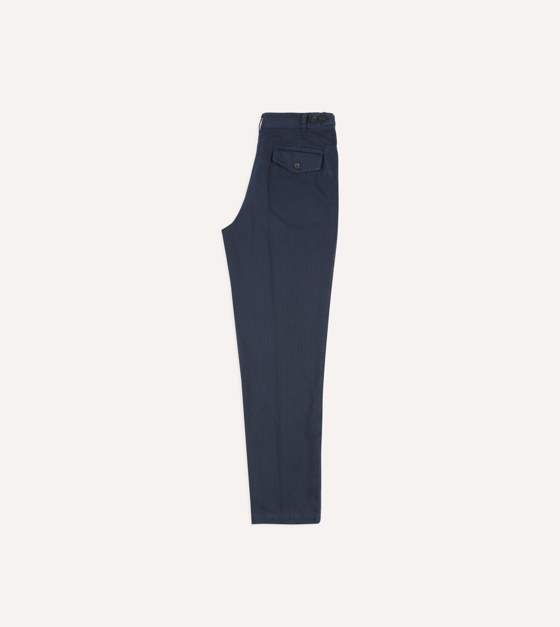Navy Herringbone Cotton Games Trousers - Image 6