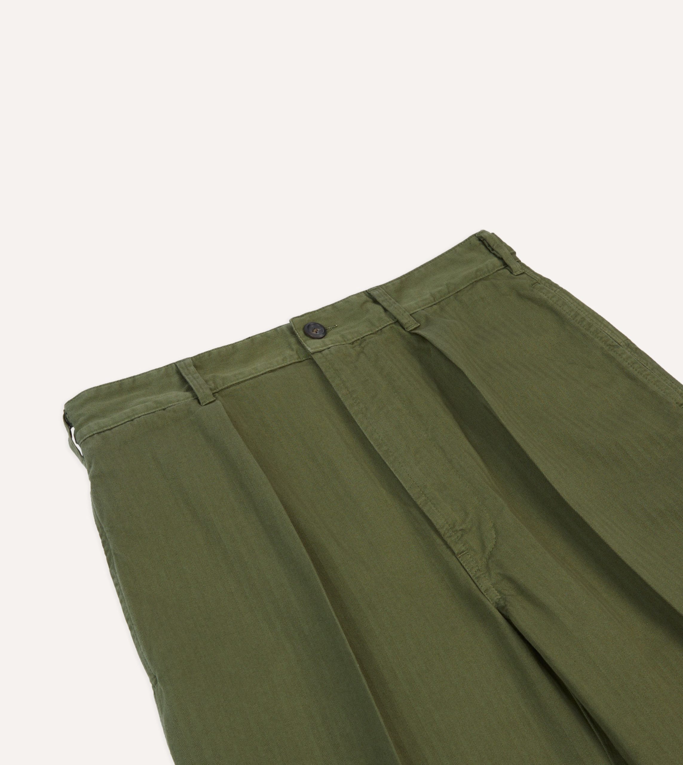 Olive Herringbone Cotton Games Trousers - Image 4