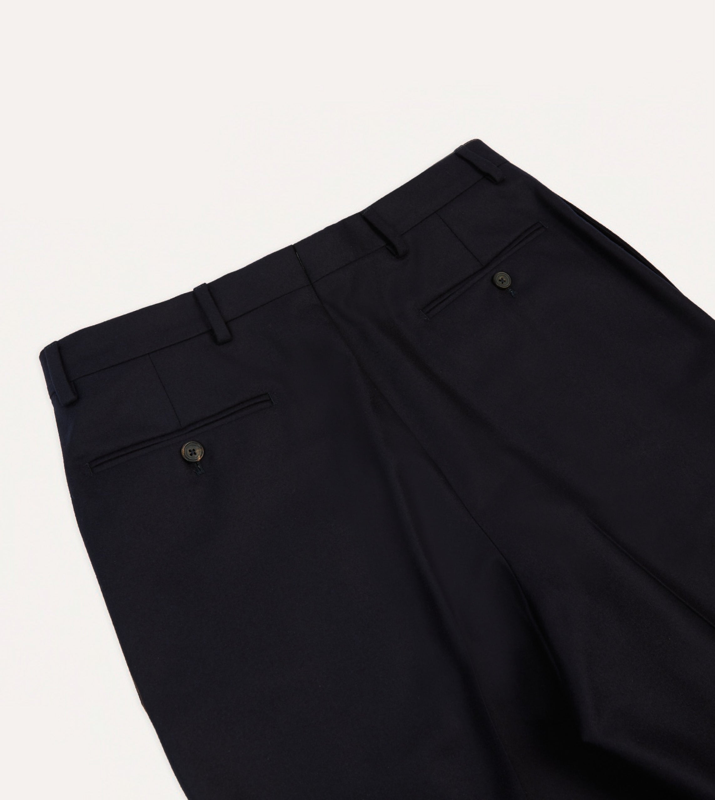 Navy Wool Flannel Flat Front Trousers - Image 5
