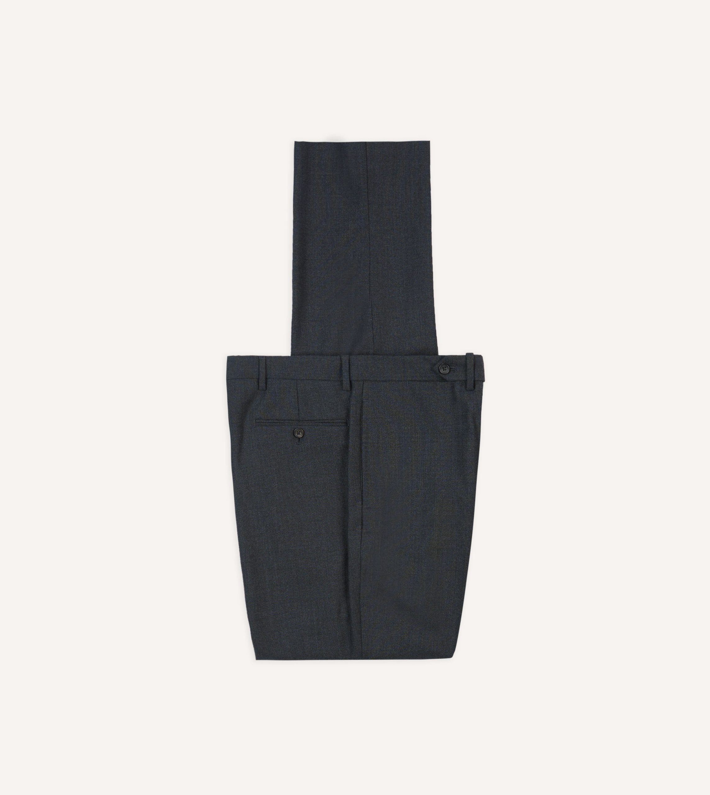 Charcoal Tropical Wool Flat Front Trouser