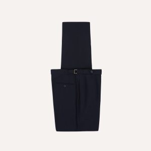 Navy Tropical Wool Single Pleat Trouser