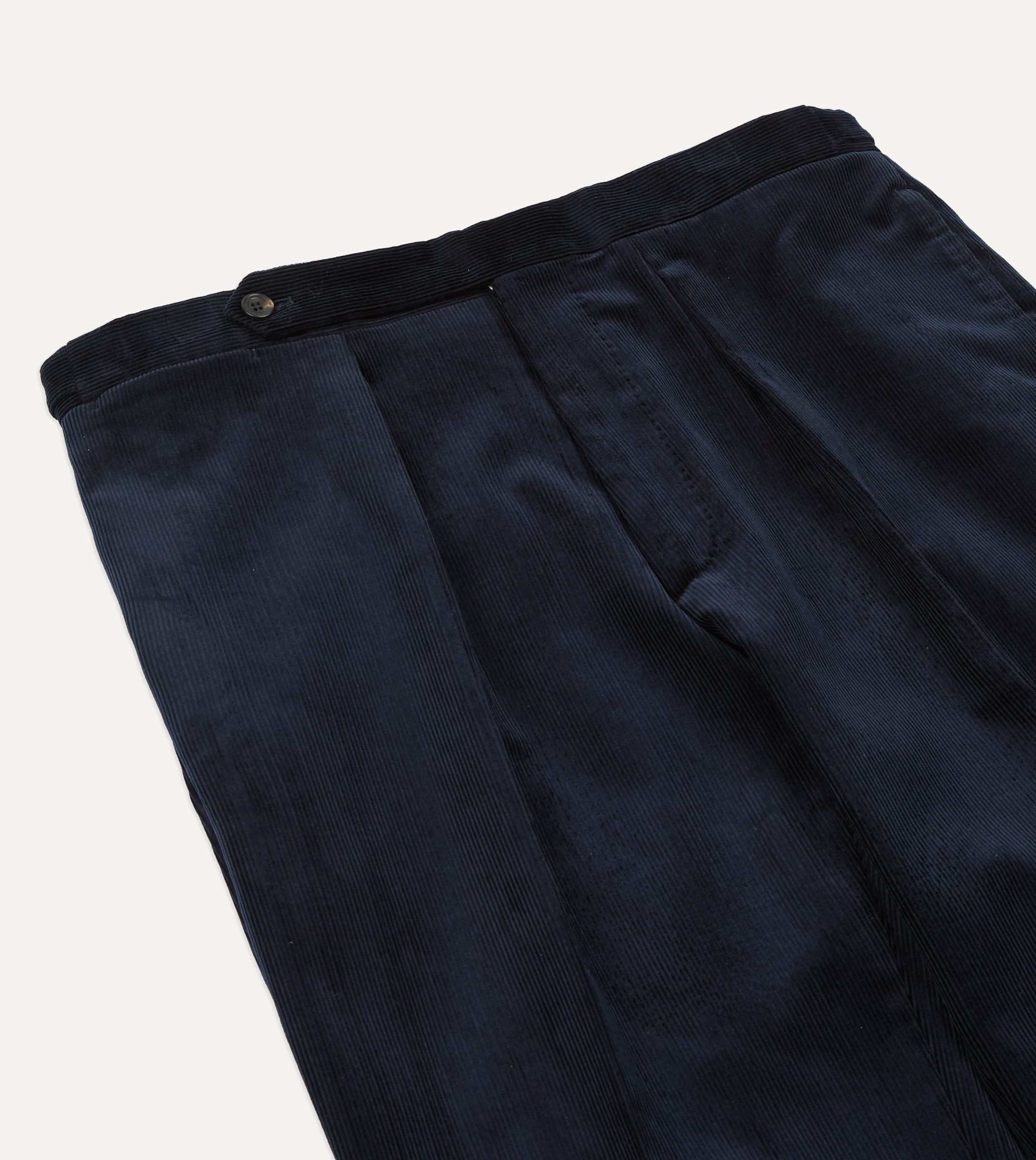 Navy Mid-Wale Corduroy Single Pleat Trouser - Image 4