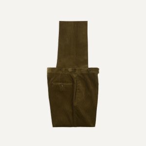Olive Mid-Wale Corduroy Single Pleat Trouser