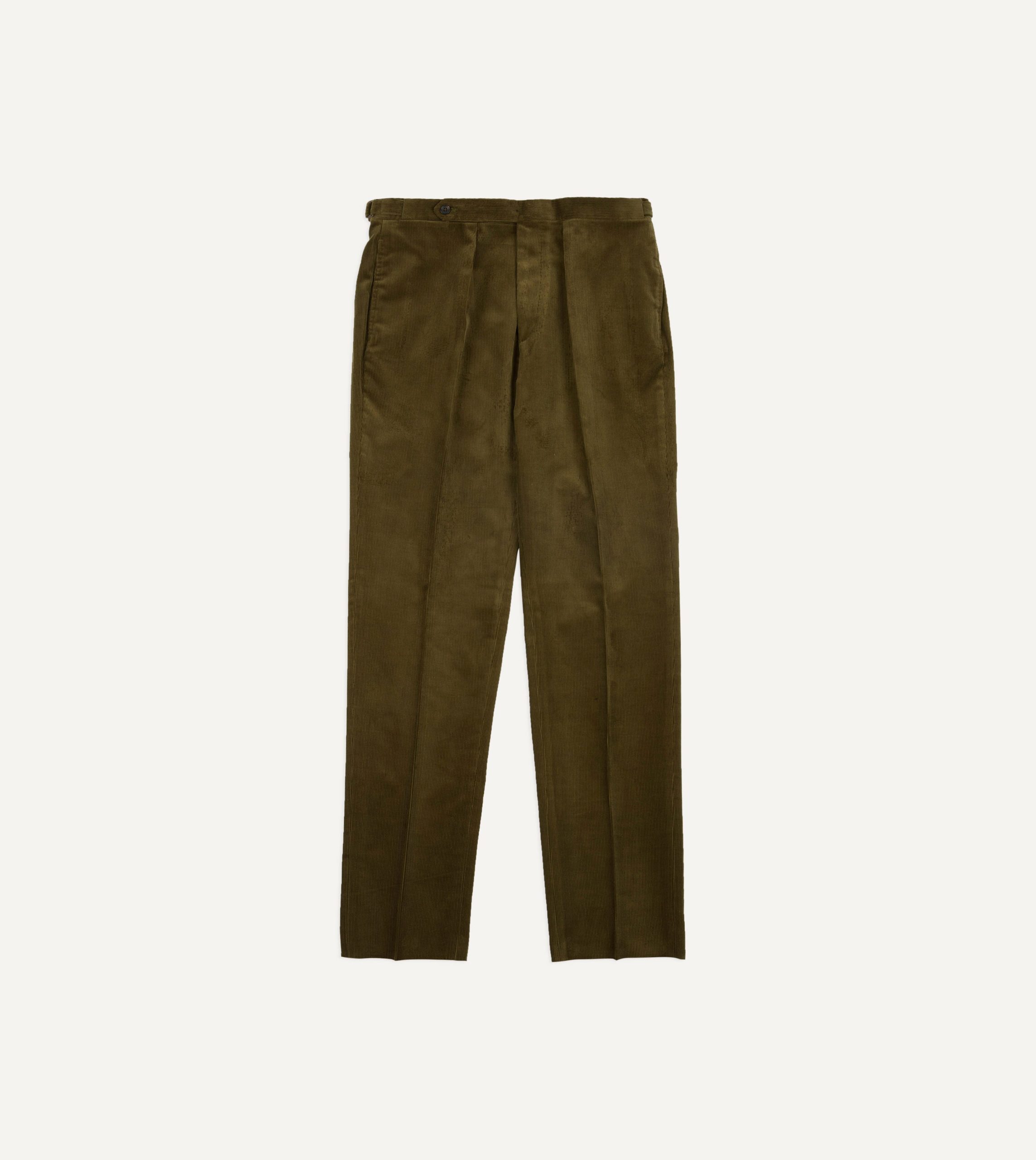 Olive Mid-Wale Corduroy Single Pleat Trouser - Image 3