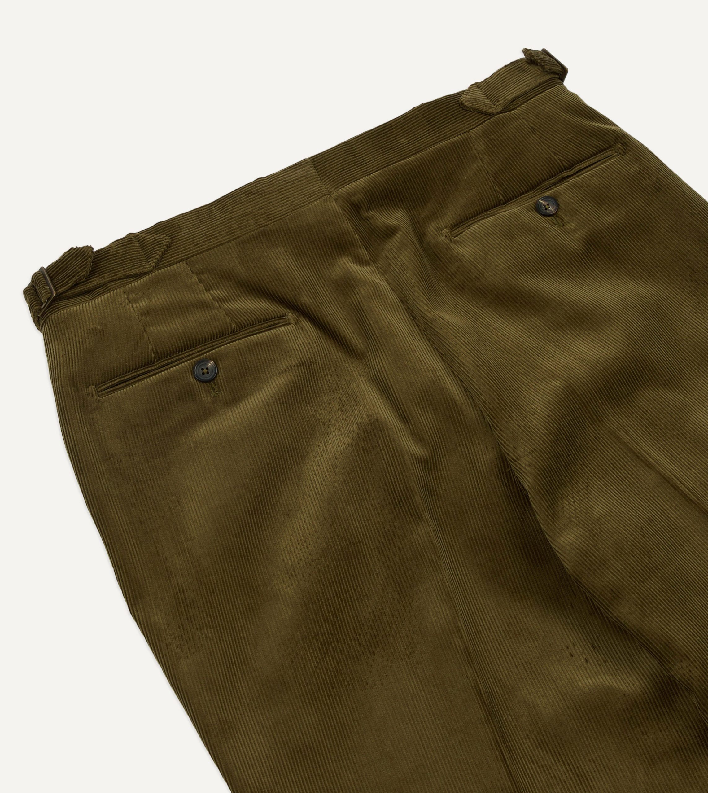 Olive Mid-Wale Corduroy Single Pleat Trouser - Image 5