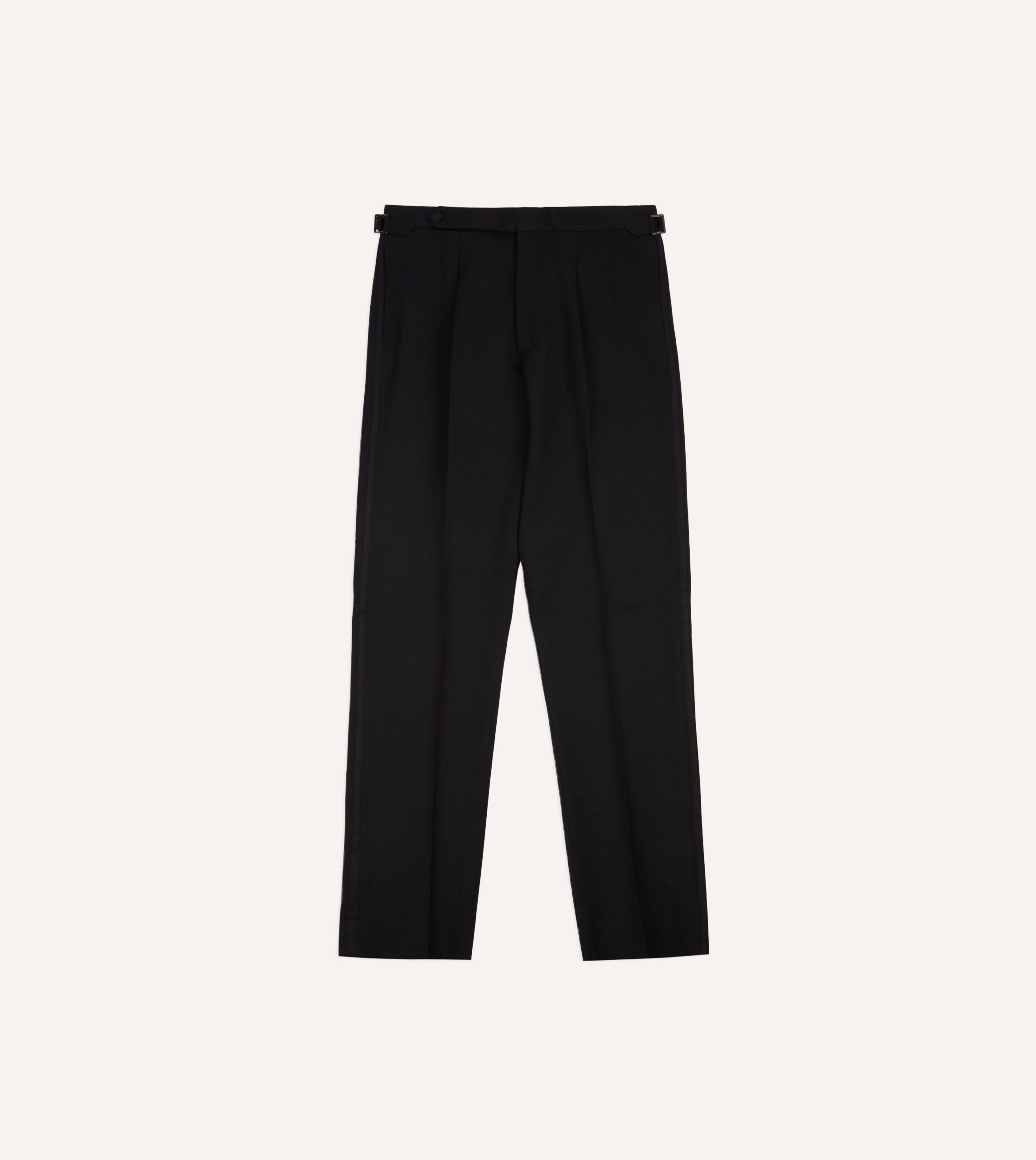 Black Barathea Wool Single Pleat Dinner Trousers - Image 3