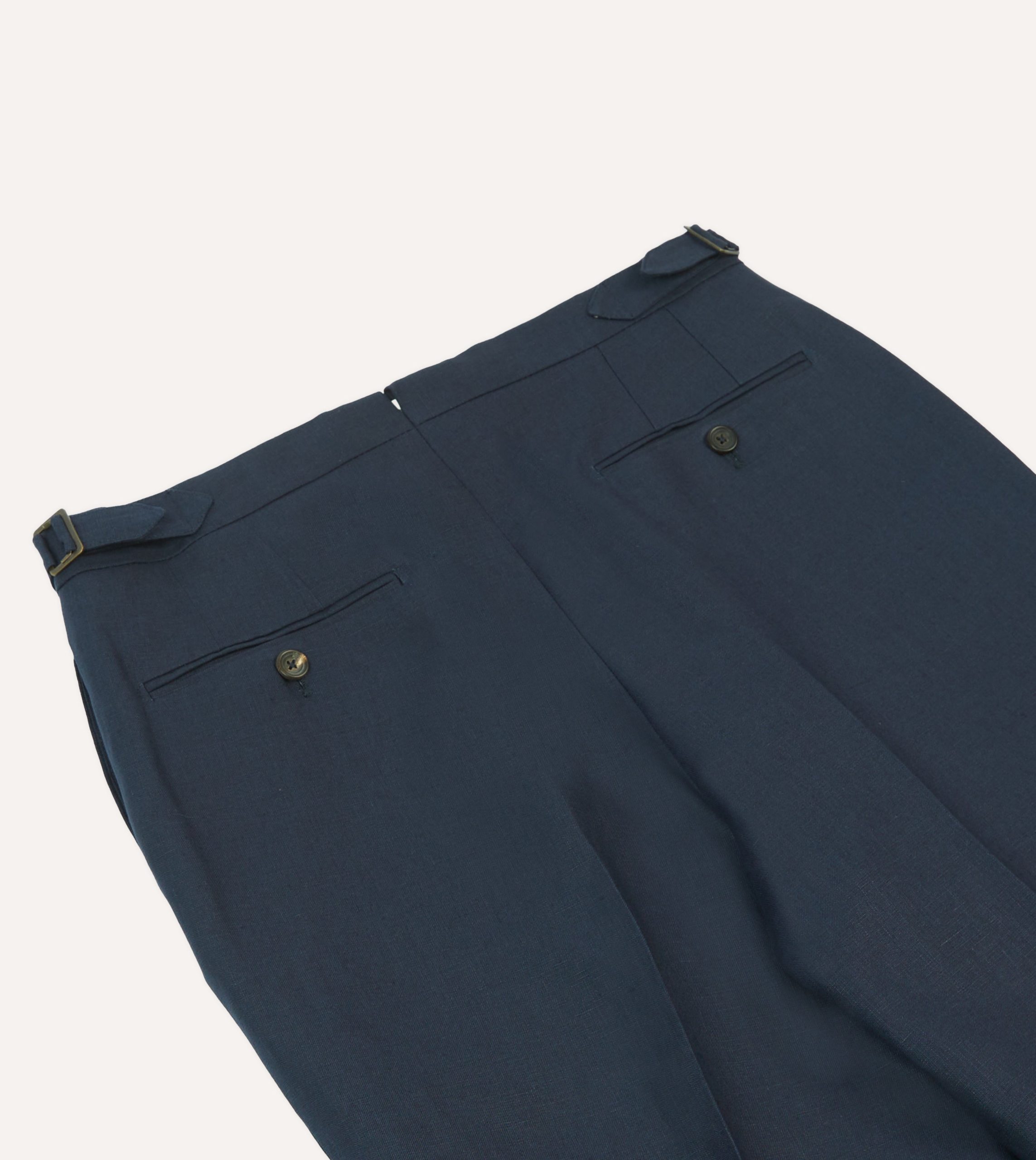 Navy Irish Linen Single Pleat Trouser - Image 5