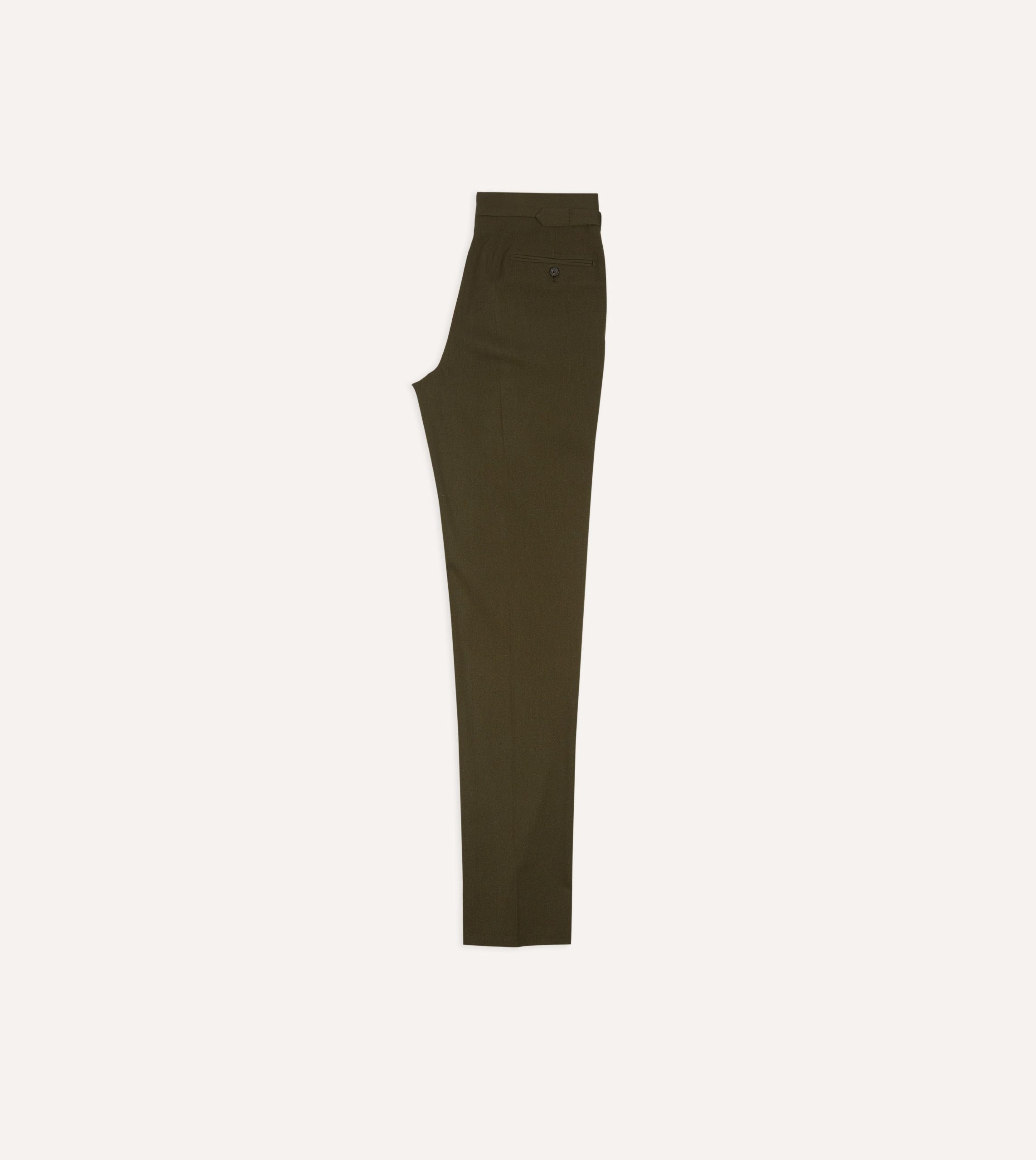 Olive Wool-Cotton Single Pleat Trouser - Image 6