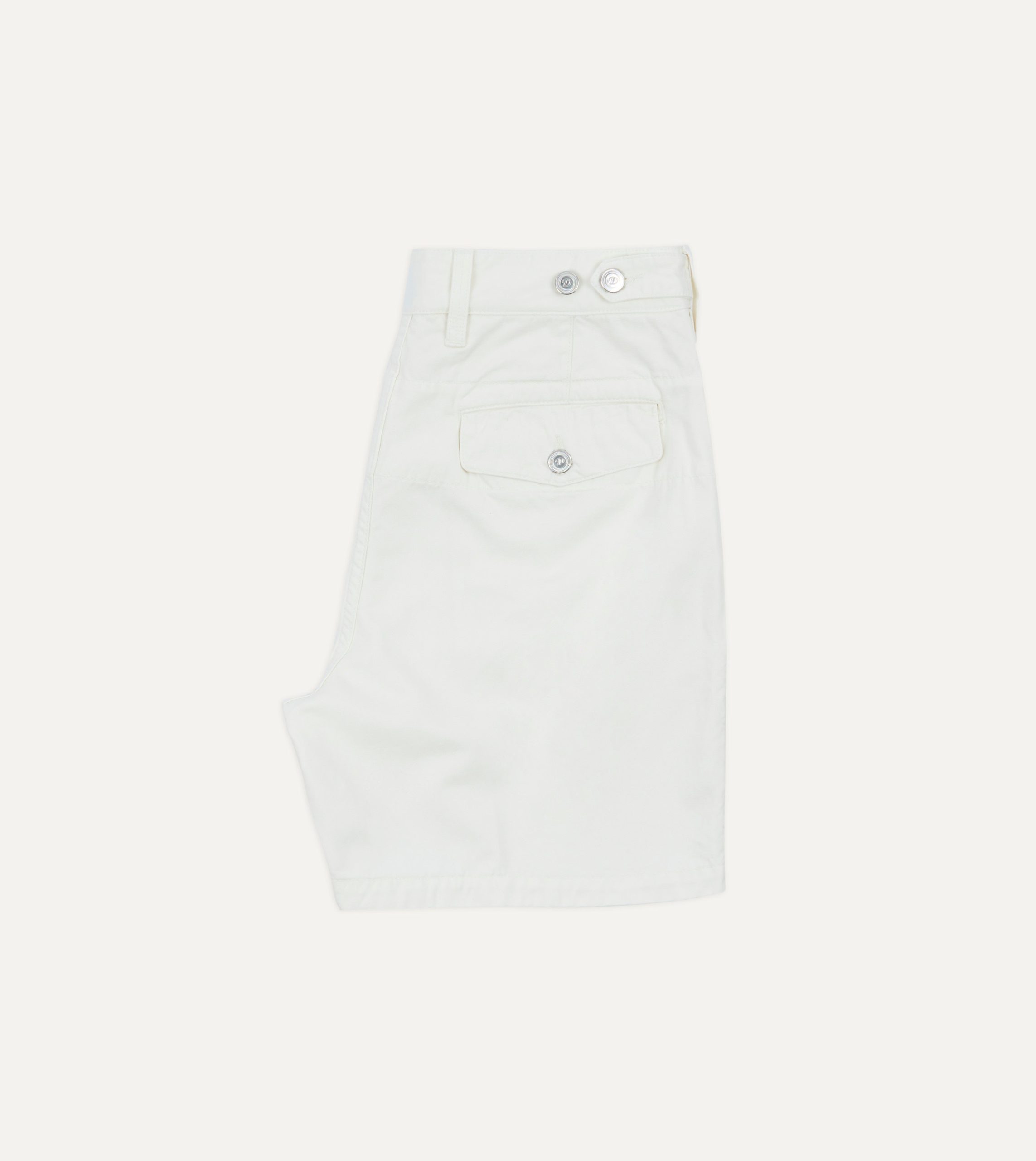 Washed Ecru Cotton Twill Single-Pleat Shorts - Image 6