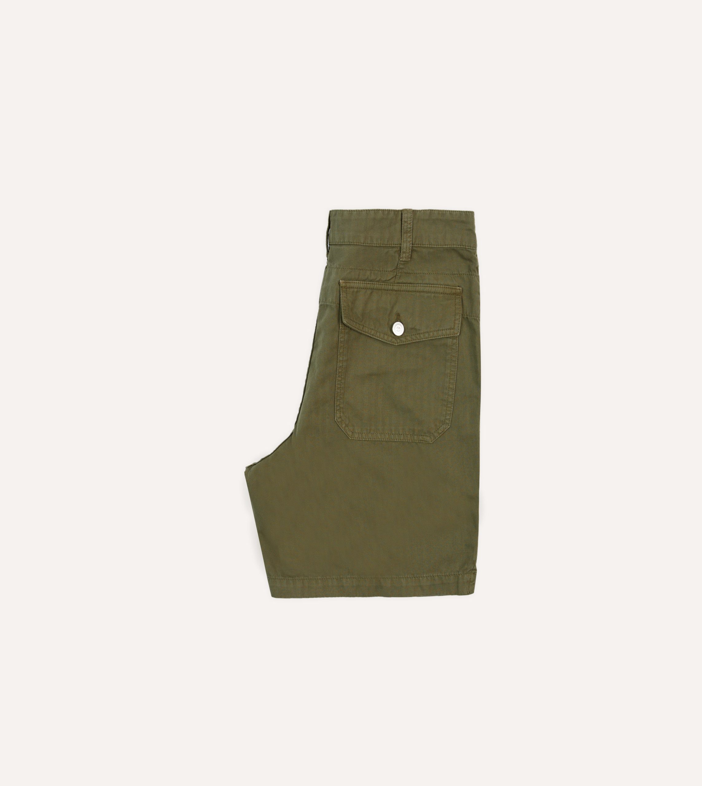 Olive Cotton-Linen Herringbone Fatigue Shorts - Image 5