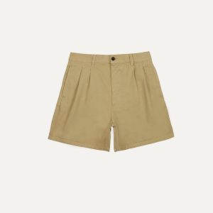 Putty Cotton Wide Leg Double-Pleat Shorts