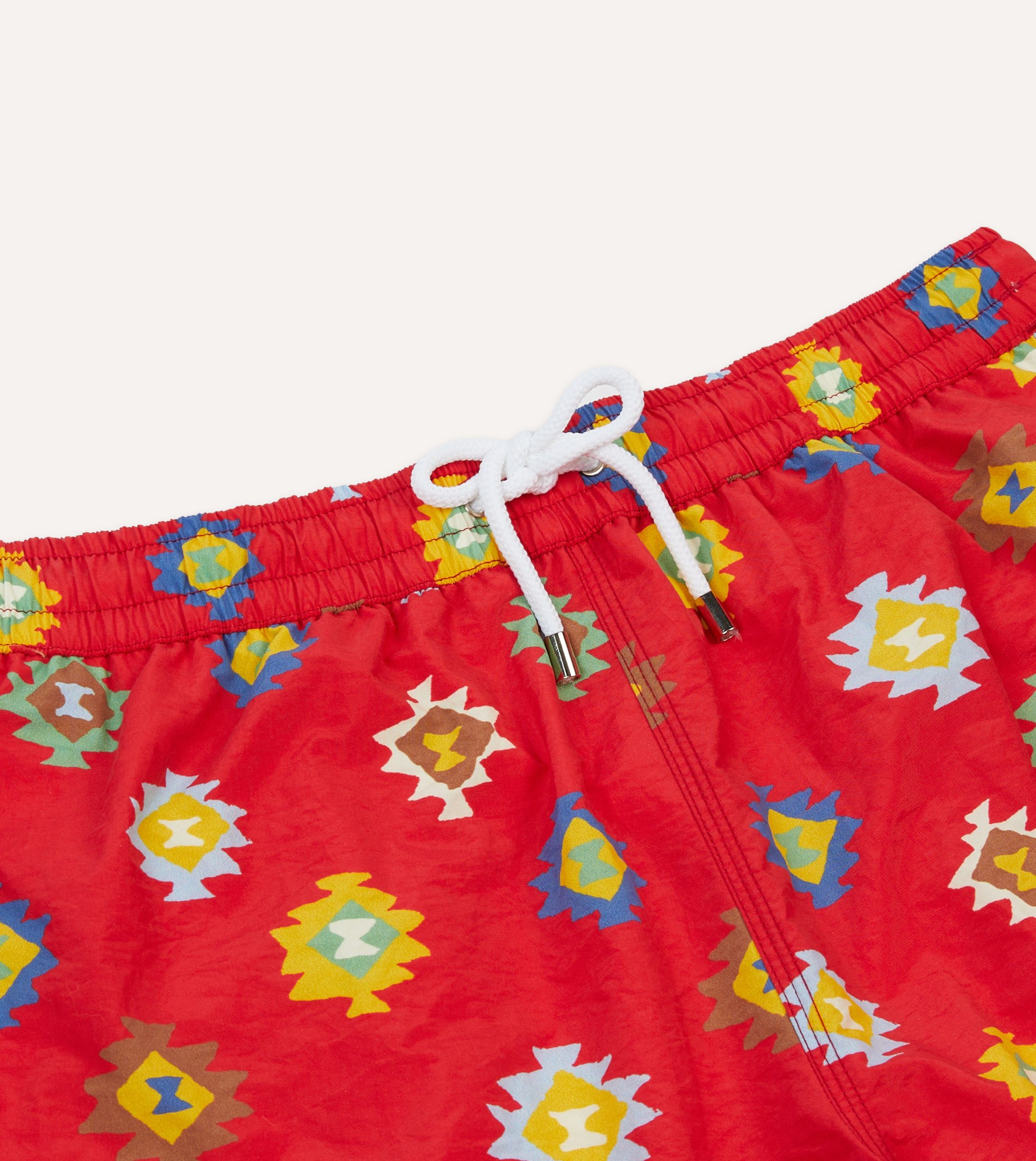 Red Kilim Print Nylon Drawstring Swim Shorts - Image 3