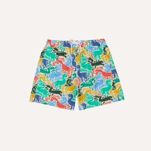 Ducks Print Nylon Drawstring Swim Shorts