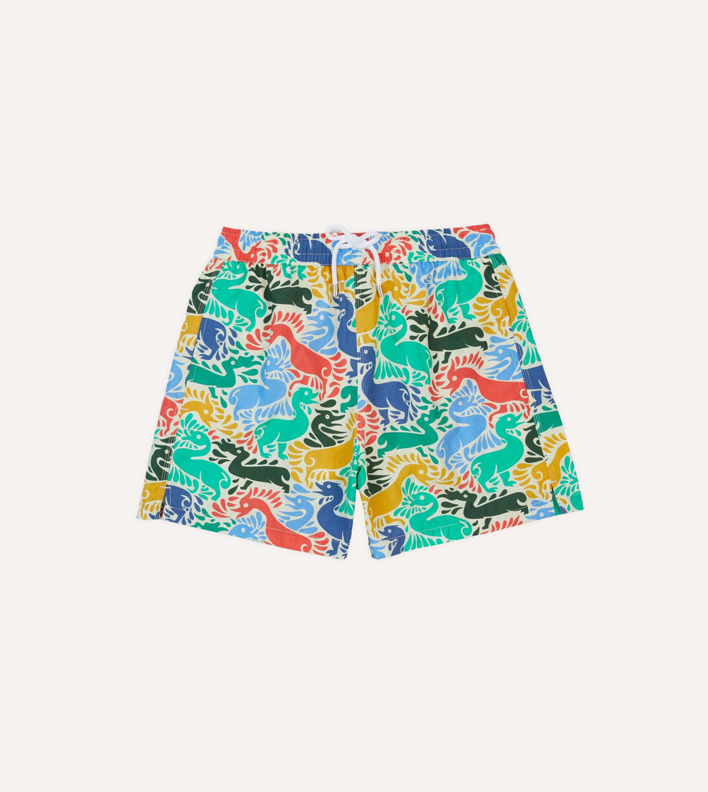Ducks Print Nylon Drawstring Swim Shorts
