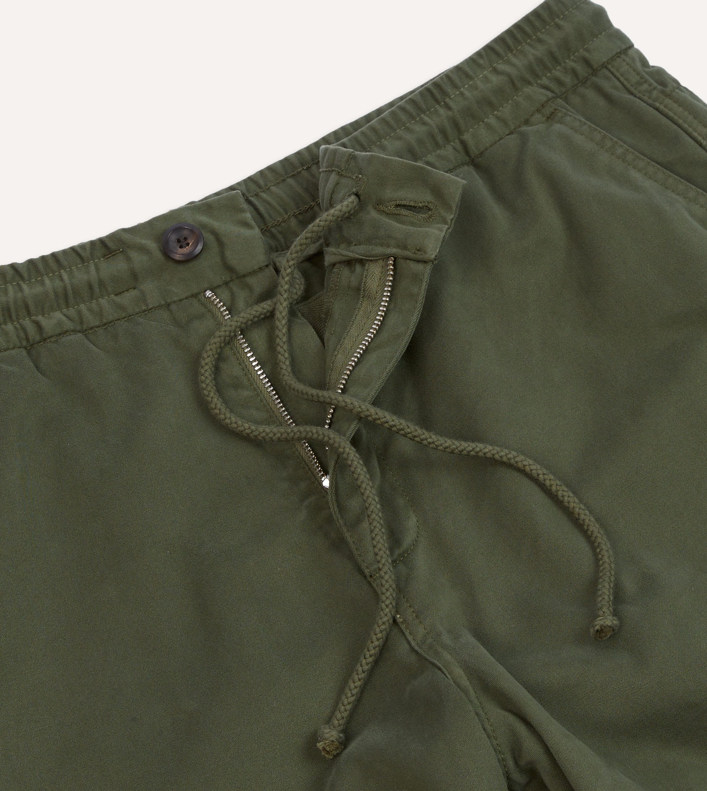 Olive Cotton Drawstring Trousers - Image 5