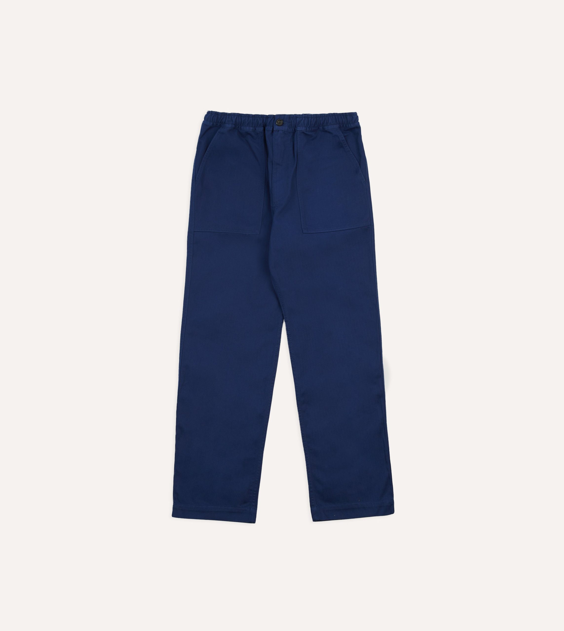 Navy Herringbone Twill Cotton Drawstring Trousers - Image 3