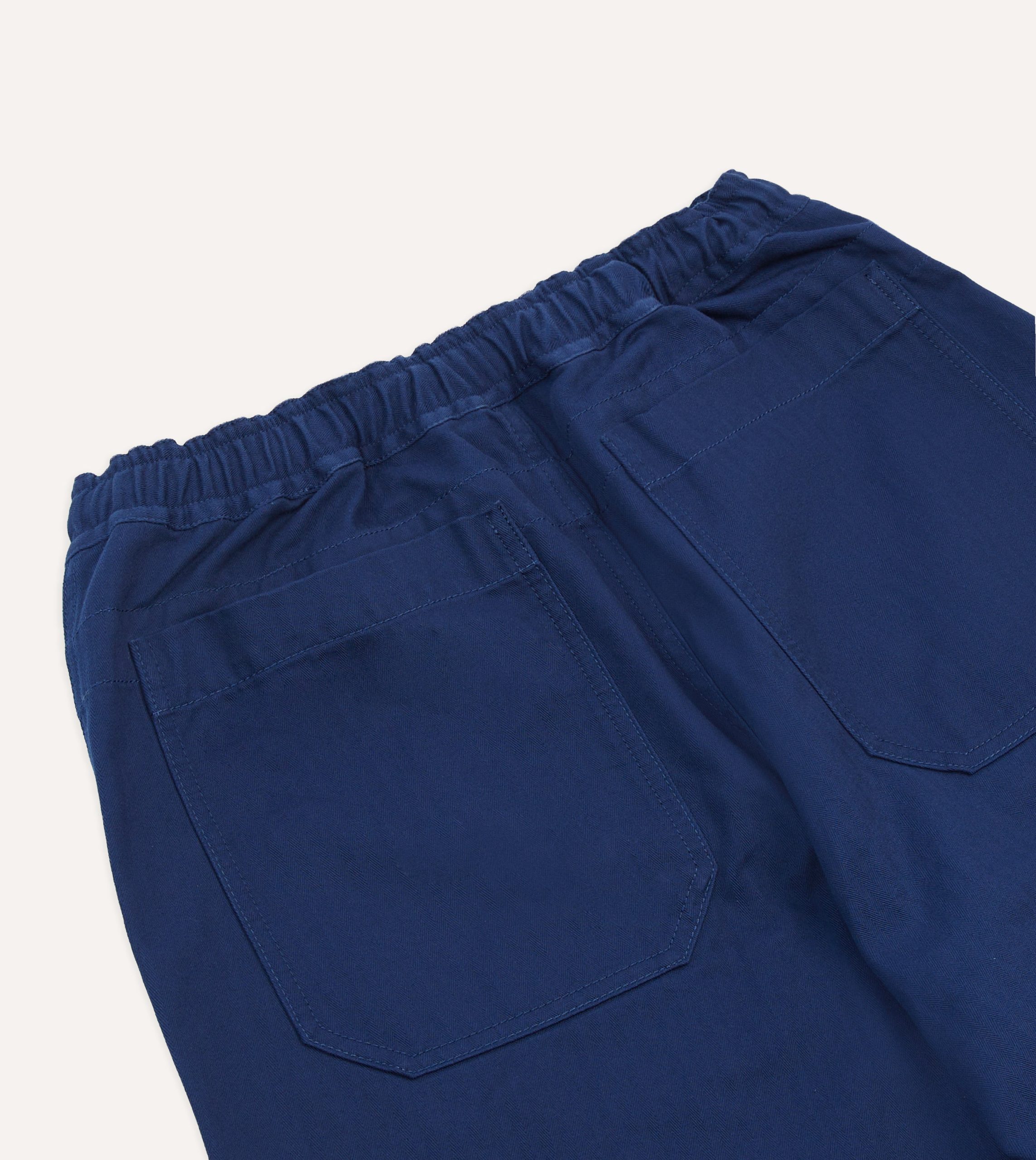 Navy Herringbone Twill Cotton Drawstring Trousers - Image 5