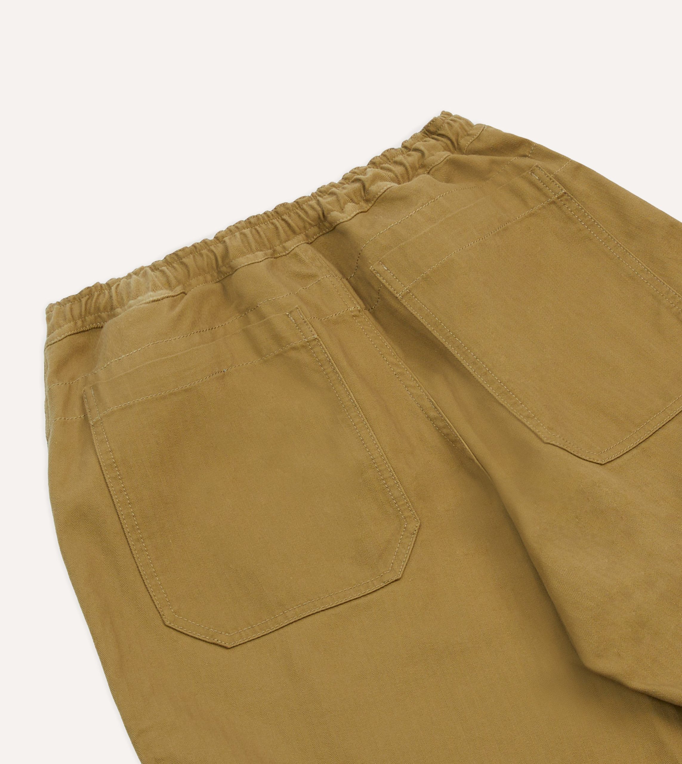 Khaki Herringbone Twill Cotton Drawstring Trousers - Image 5