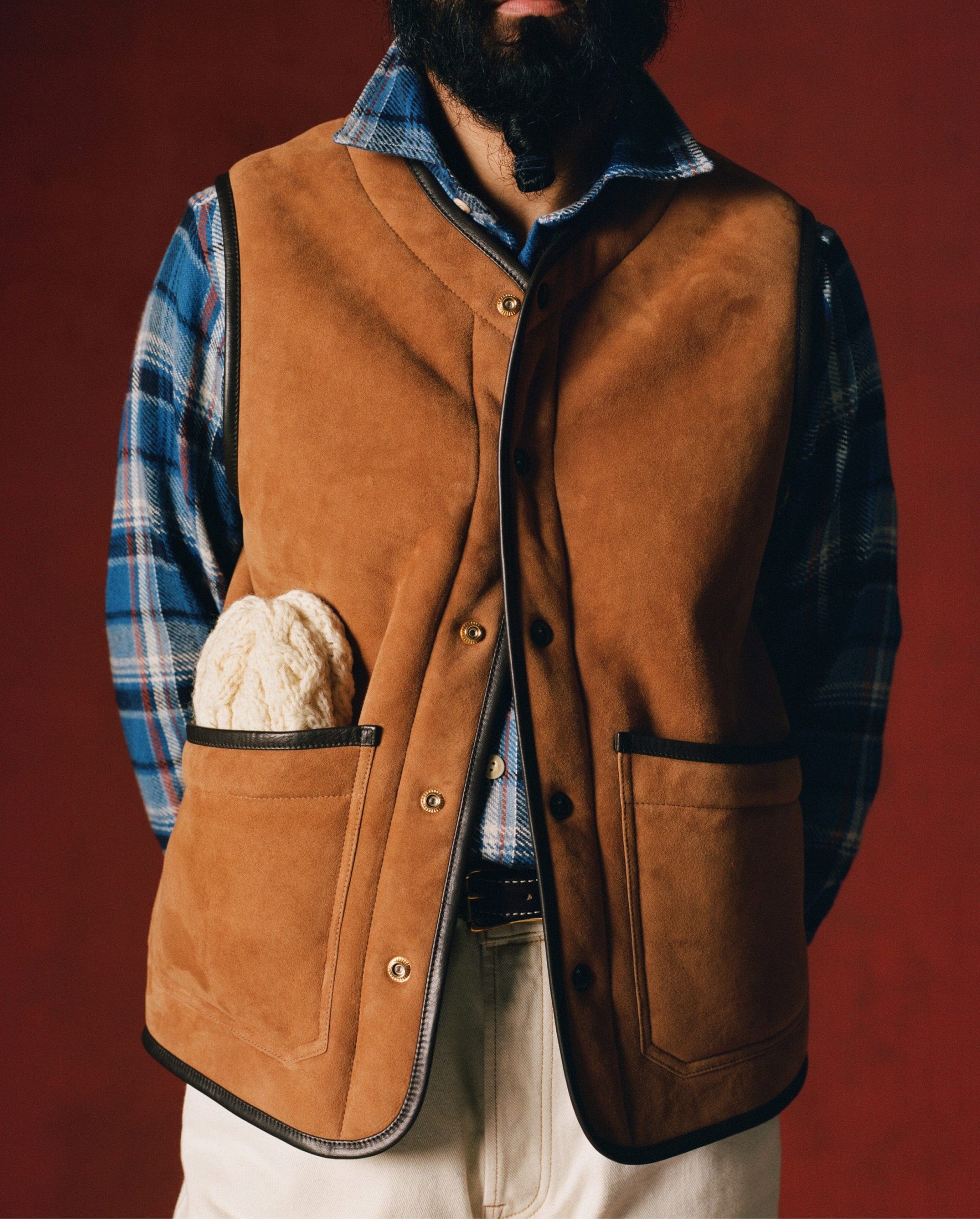 Tan Suede Shearling Vest - Image 9